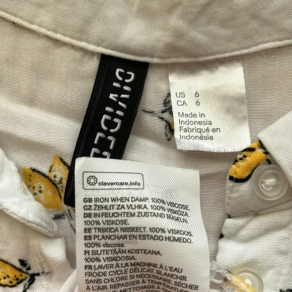 H&M Lemon Novelty Print Collared 100% Viscose Sleeveless Shirt Women's Size 6 - Picture 7 of 7